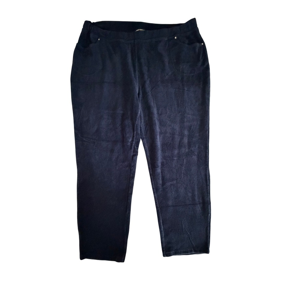 Quacker Factory Corduroy‎ Navy Blue Straight Leg Pull On Pants 2X A270756